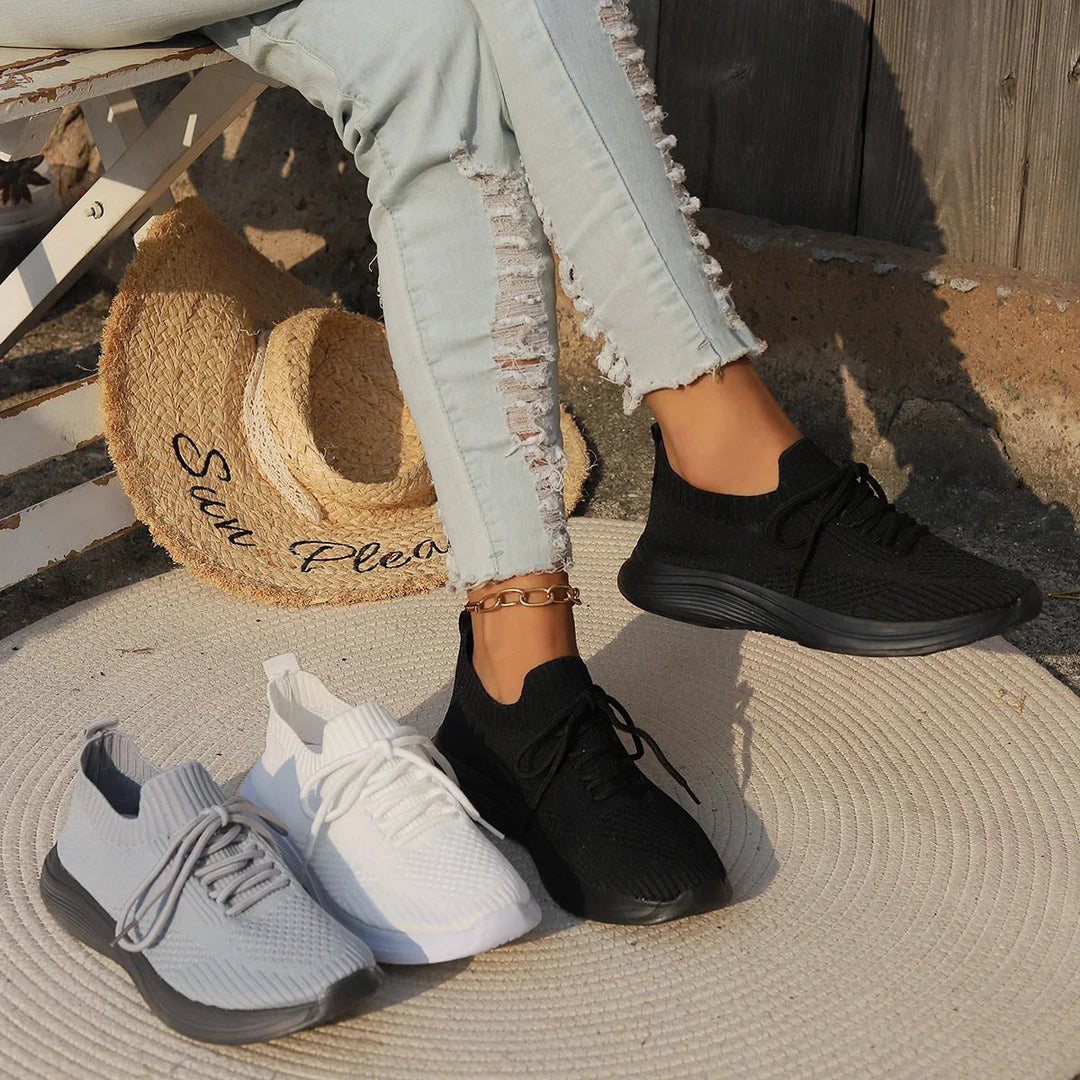 Ribbed Knit Sock Lace Up Lightweight Casual Sneakers