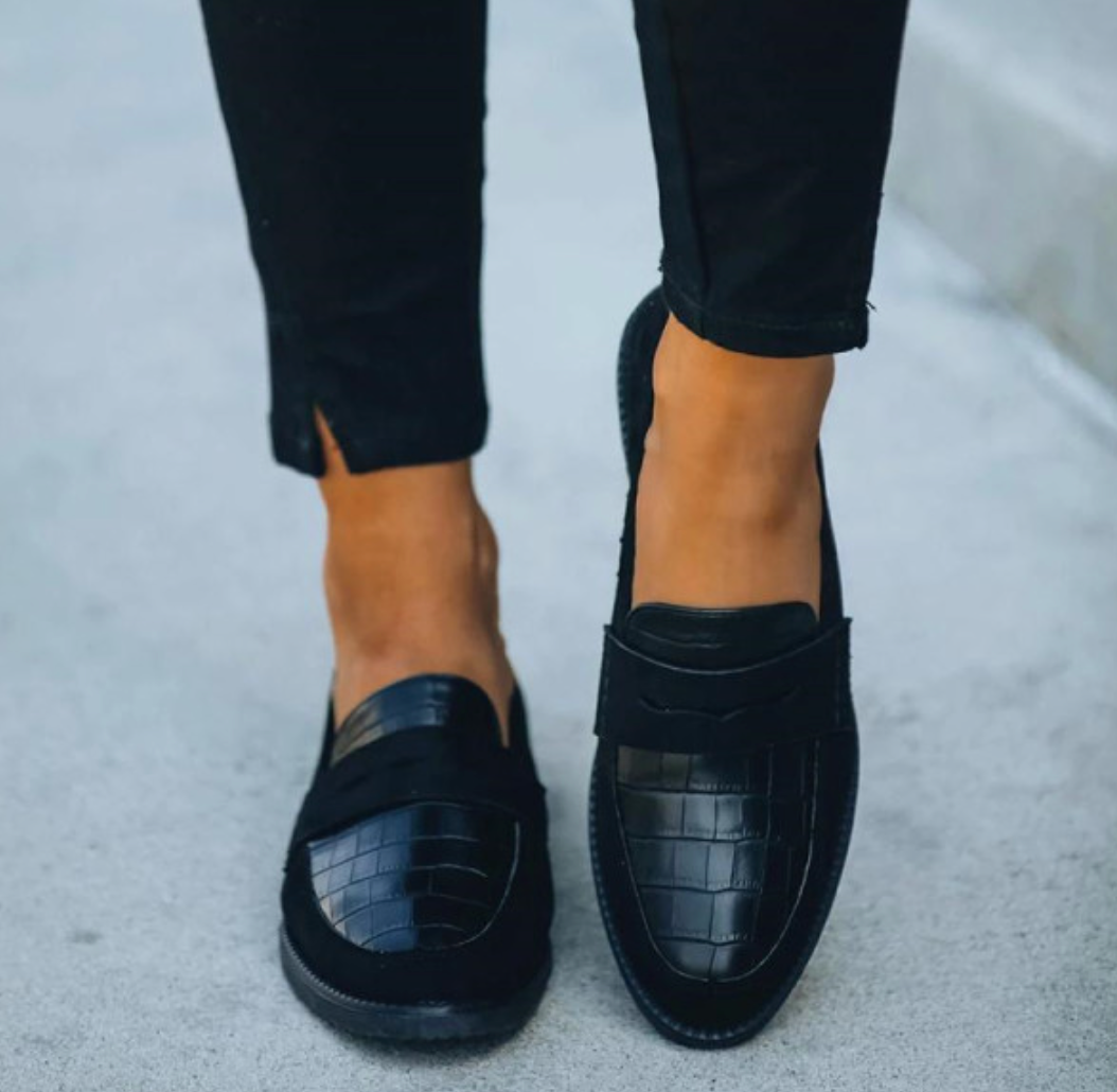 Croc Embossed Penny Slip On Classic Leather Loafer