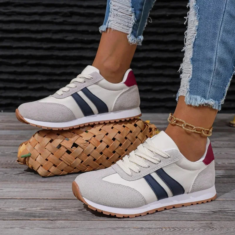 Retro Stripe Colourblock Lace Up Casual Sneakers