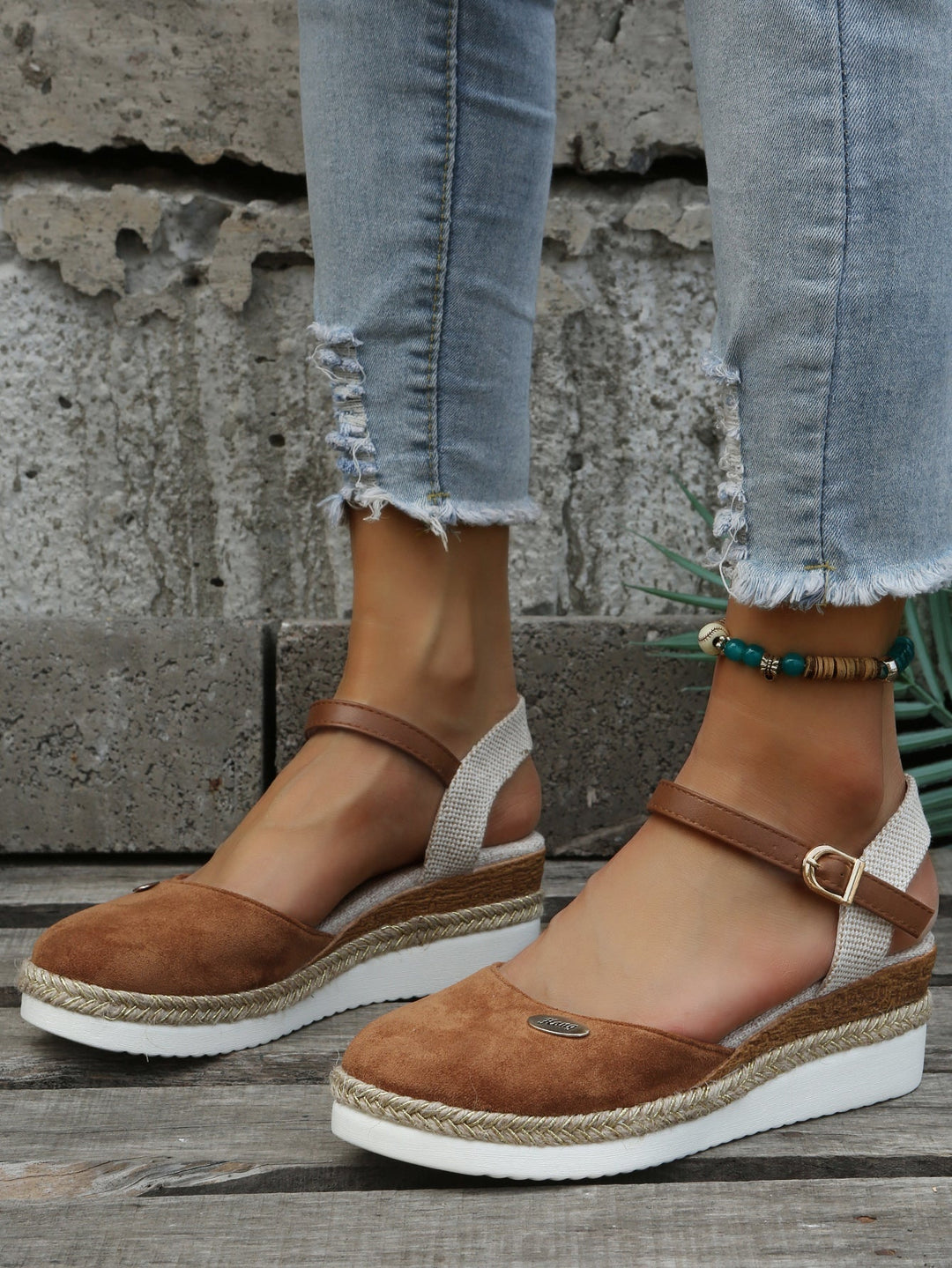 Suede Ankle Strap Espadrille Platform Wedge Sandal
