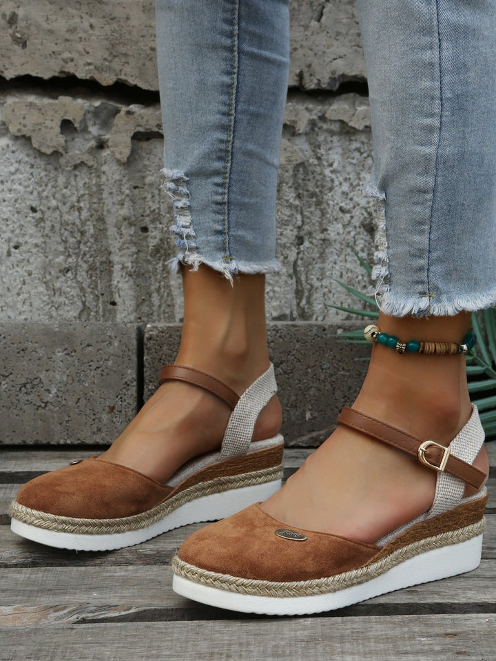 Suede Ankle Strap Espadrille Platform Wedge Sandal