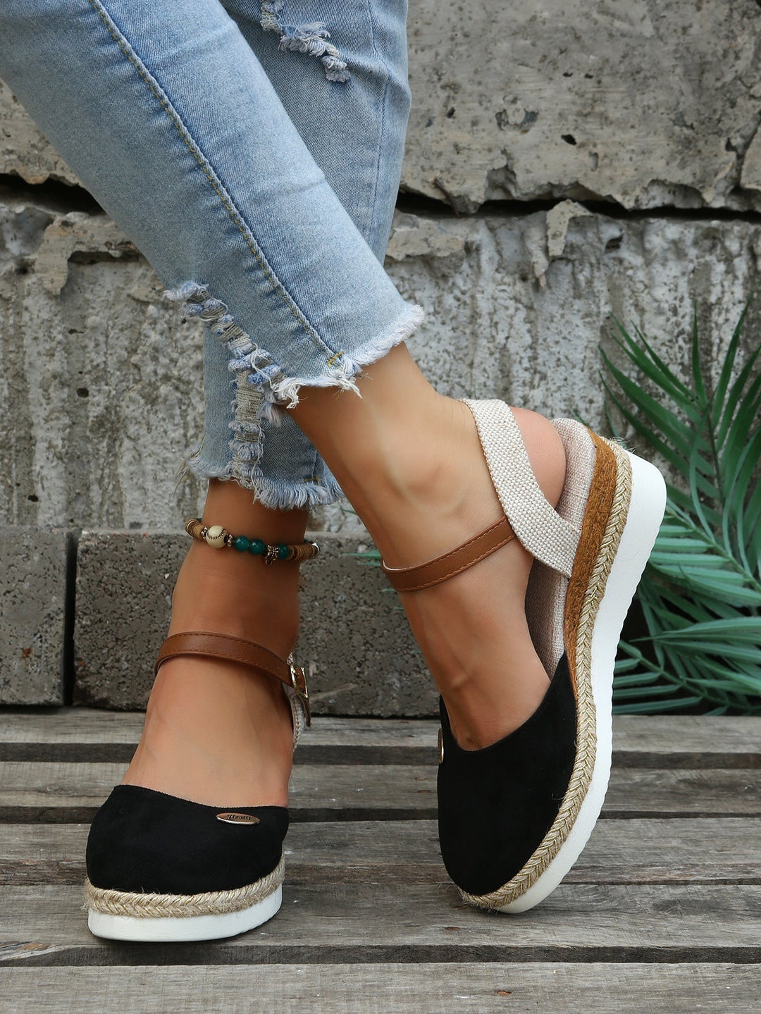 Suede Ankle Strap Espadrille Platform Wedge Sandal