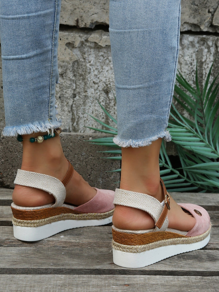 Suede Ankle Strap Espadrille Platform Wedge Sandal