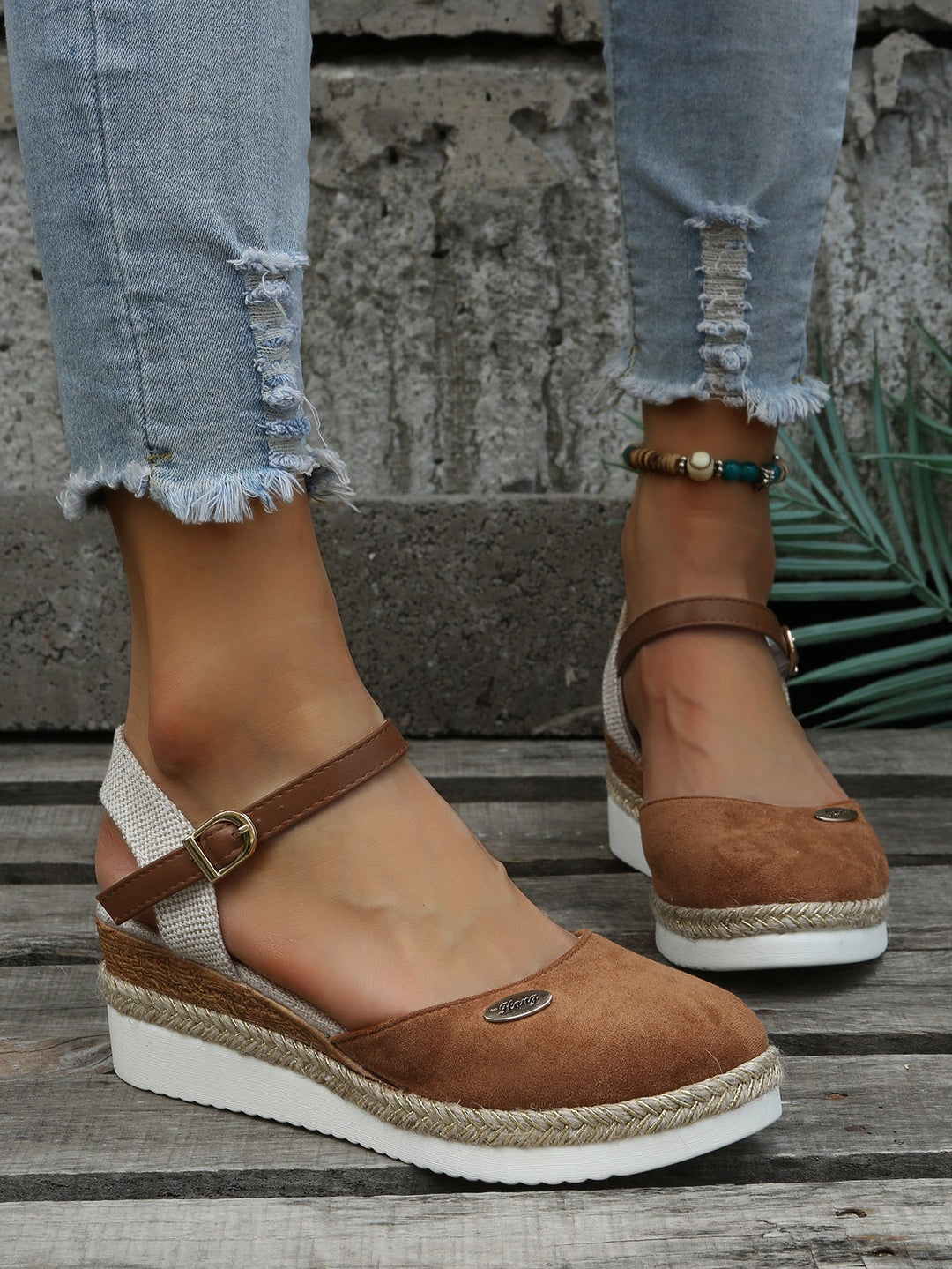 Suede Ankle Strap Espadrille Platform Wedge Sandal