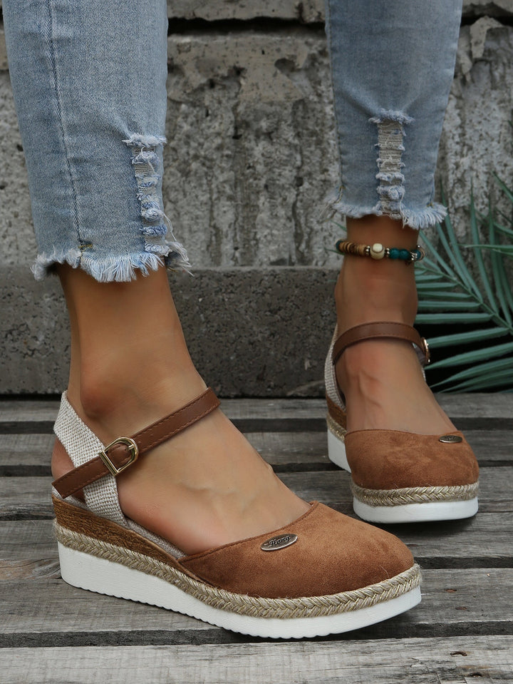 Suede Ankle Strap Espadrille Platform Wedge Sandal