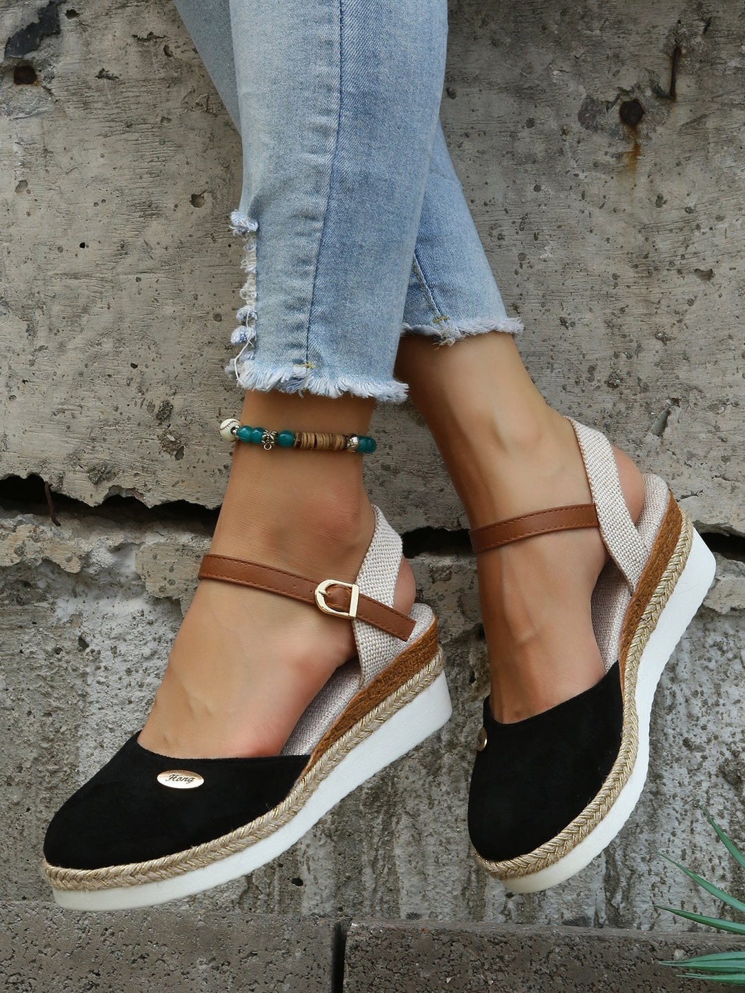 Suede Ankle Strap Espadrille Platform Wedge Sandal