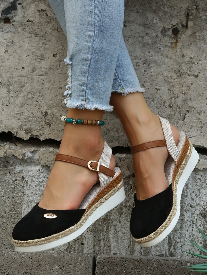 Suede Ankle Strap Espadrille Platform Wedge Sandal