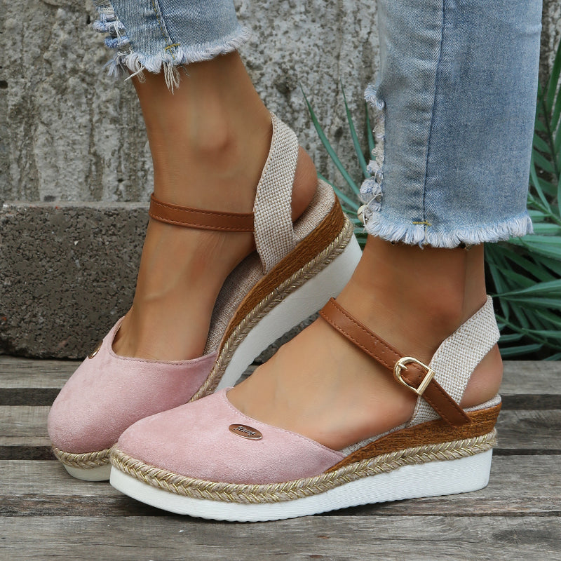 Suede Ankle Strap Espadrille Platform Wedge Sandal