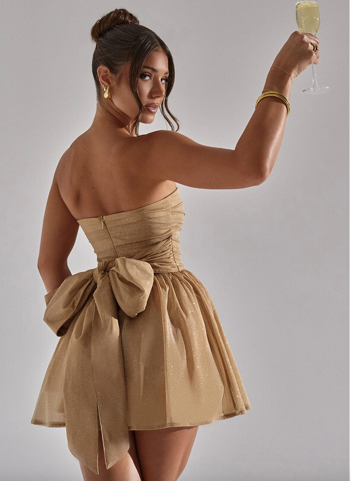 Strapless Glitter Tulle Skater Homecoming Dress