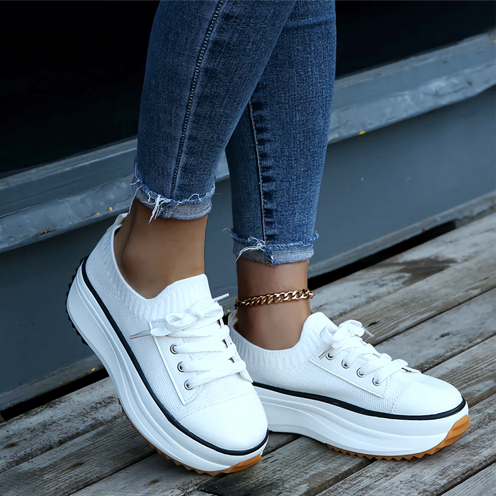 Knit Sock Upper Lace Up Chunky Platform Sneaker