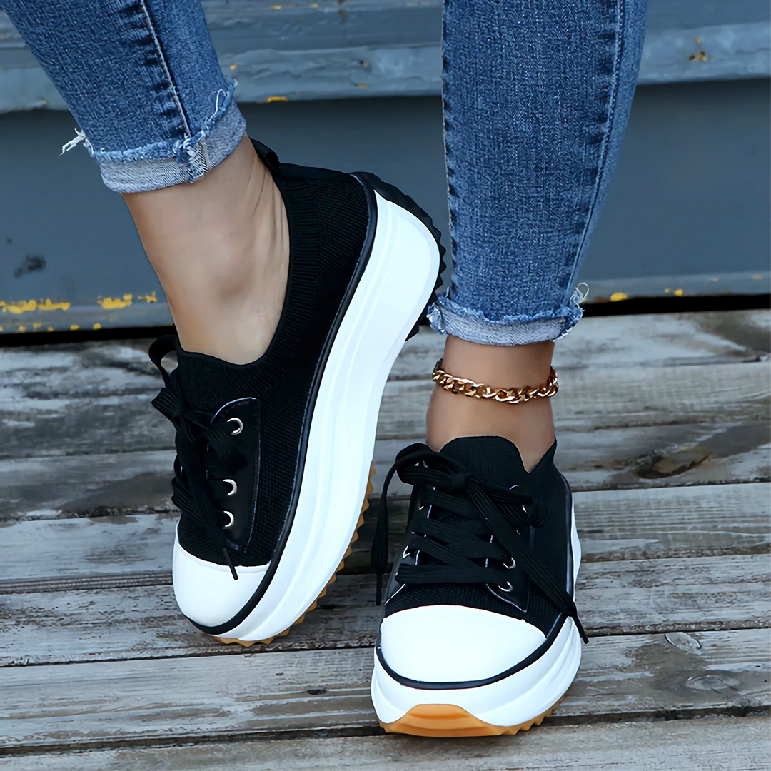 Knit Sock Upper Lace Up Chunky Platform Sneaker