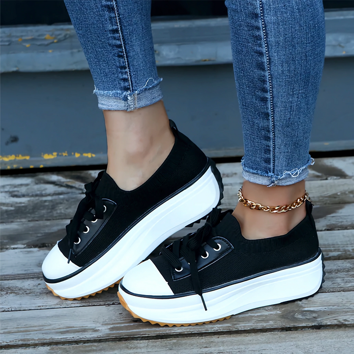 Knit Sock Upper Lace Up Chunky Platform Sneaker