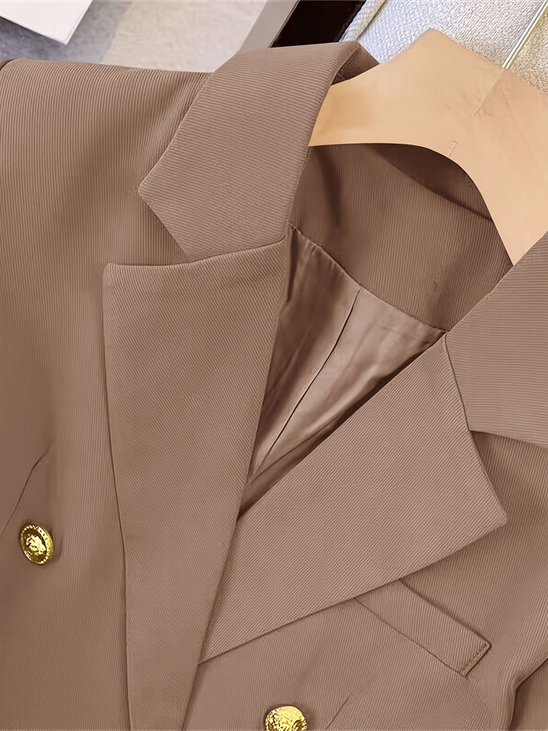 Gold Button Double Breasted Notch Lapel Tailored Blazer