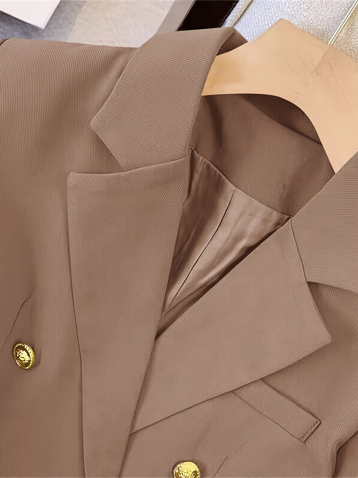 Gold Button Double Breasted Notch Lapel Tailored Blazer