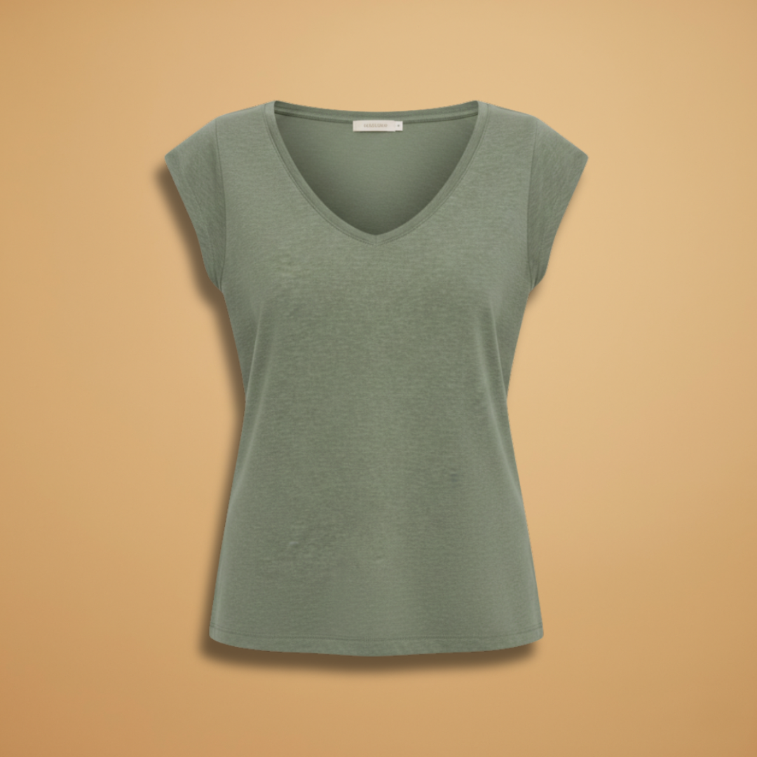 V Neck Cap Sleeve Relaxed Fit Linen Sleeveless Top