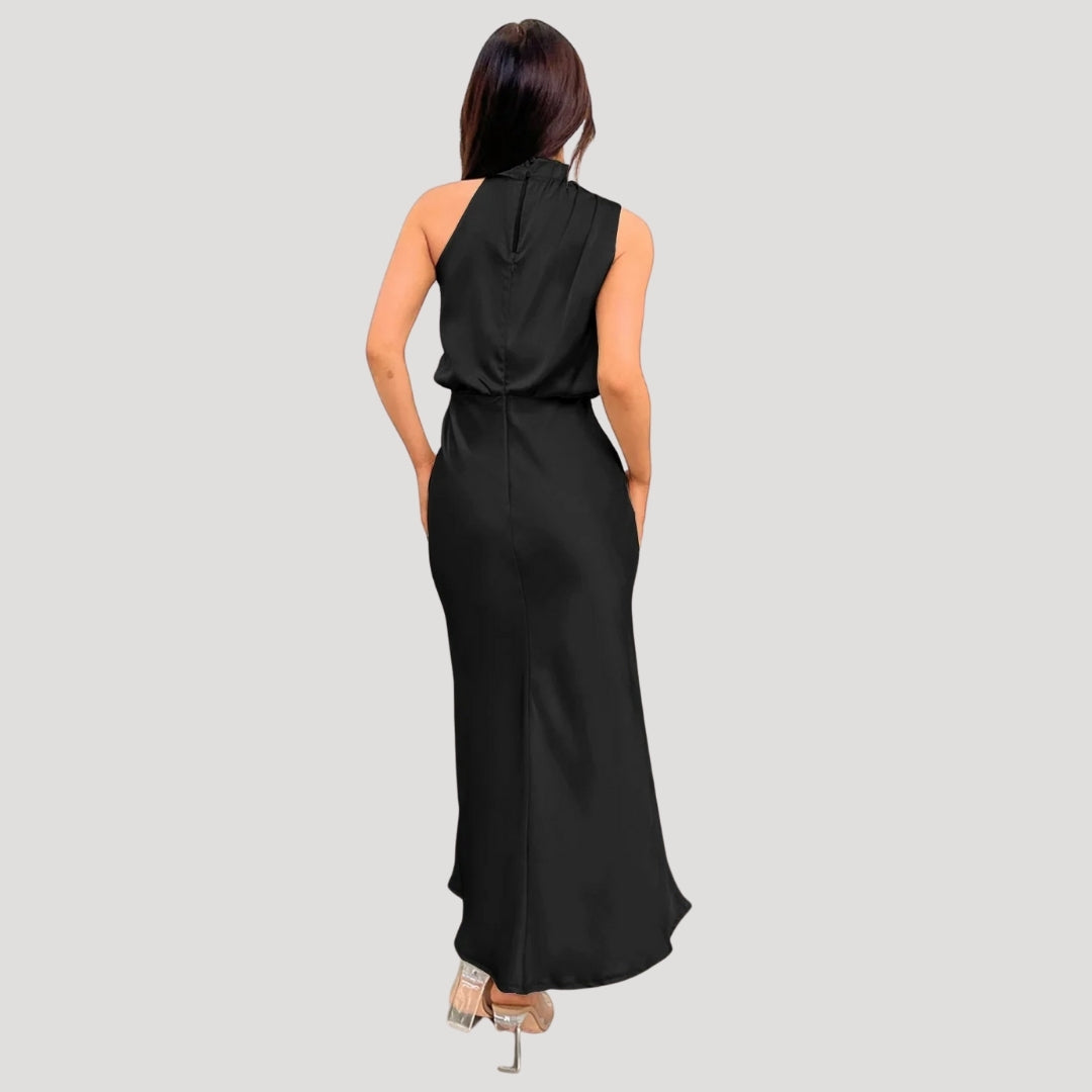 Satin High Neck Halter Homecoming Maxi Dress