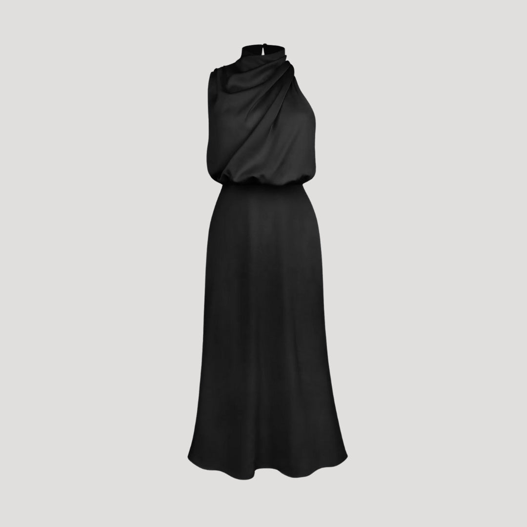 Satin High Neck Halter Homecoming Maxi Dress
