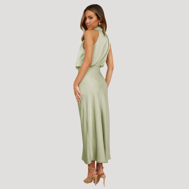 Satin High Neck Halter Homecoming Maxi Dress