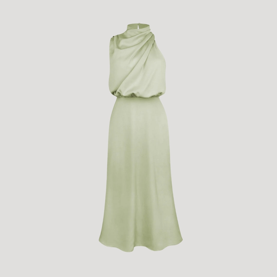 Satin High Neck Halter Homecoming Maxi Dress