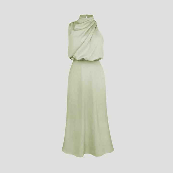 Satin High Neck Halter Homecoming Maxi Dress