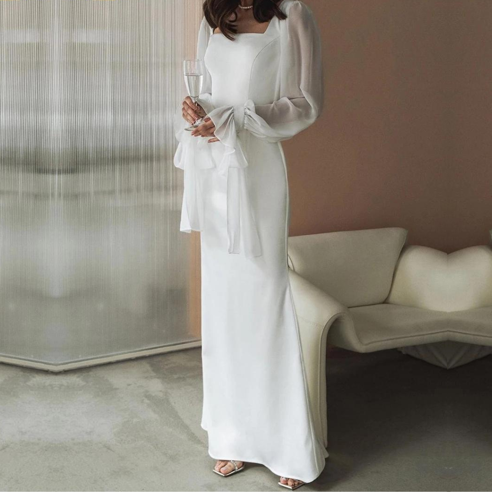 Square Neck Bishop Sleeve Homecoming Maxi Dress