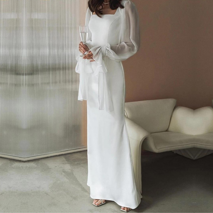 Square Neck Bishop Sleeve Homecoming Maxi Dress