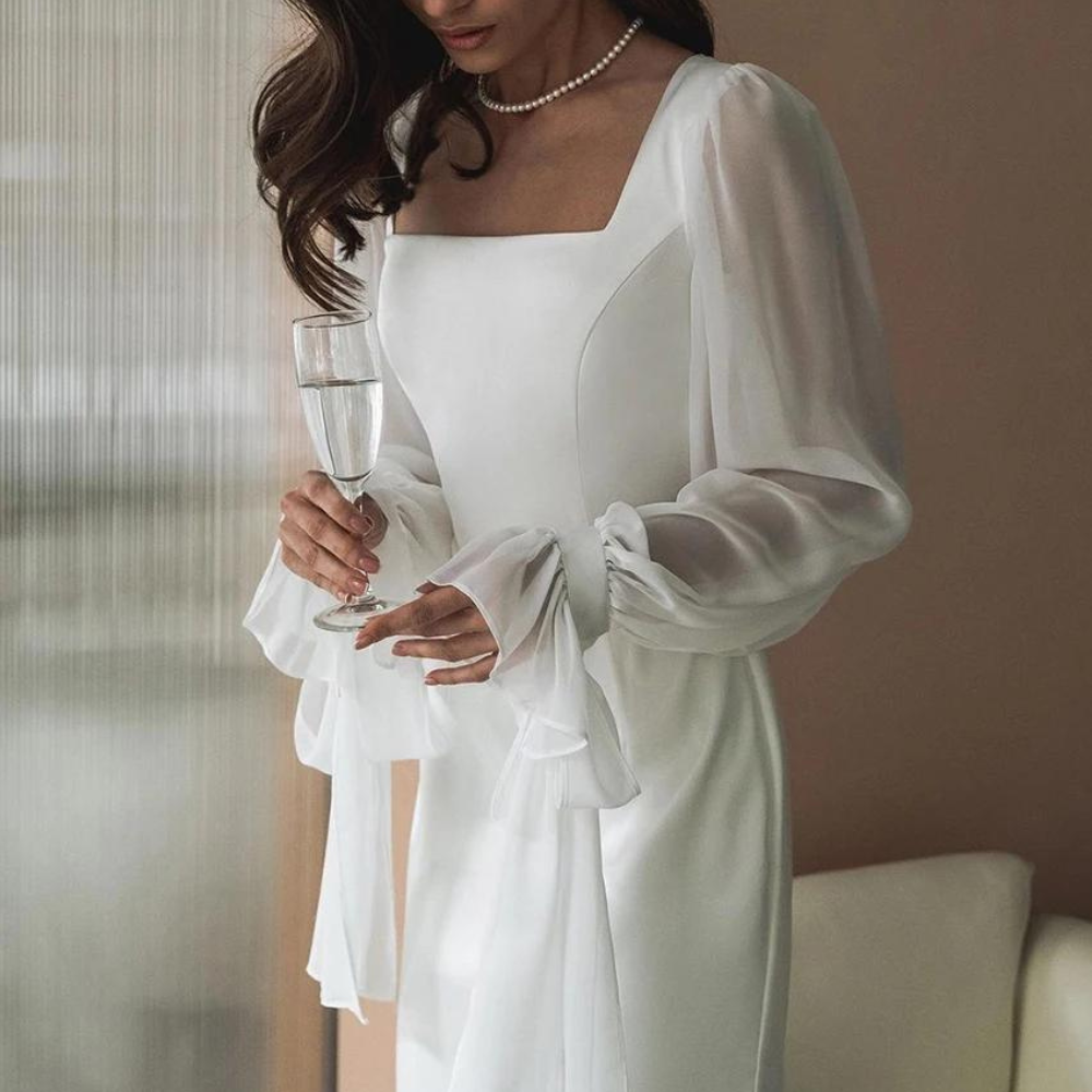 Square Neck Bishop Sleeve Homecoming Maxi Dress