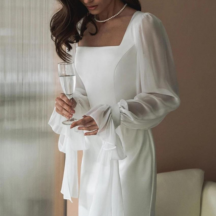 Square Neck Bishop Sleeve Homecoming Maxi Dress