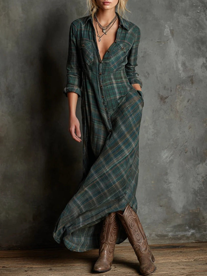 LuLu™ - Long plaid shirt dress with lapels