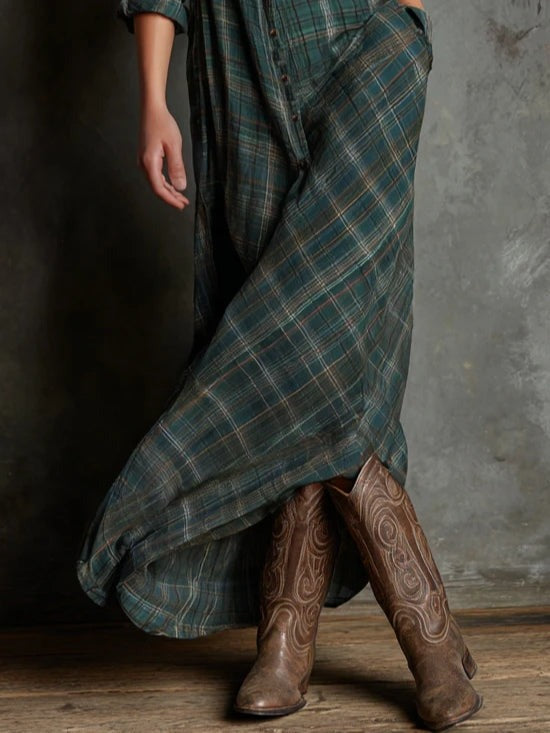 LuLu™ - Long plaid shirt dress with lapels