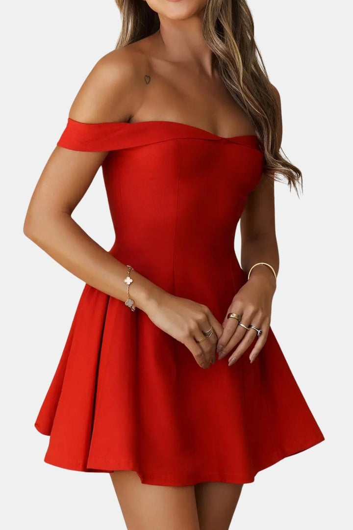 Off Shoulder A-Line Mini Red Homecoming Dress