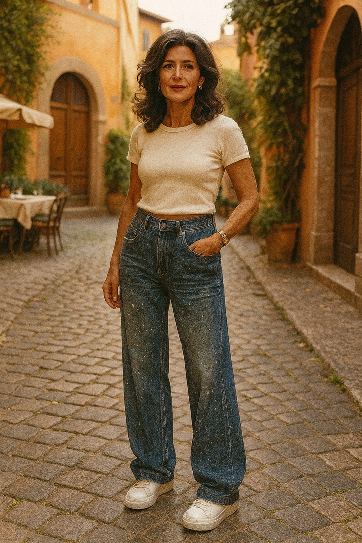 Sofia™ | Jeans a Gamba Larga con Strass Eleganti