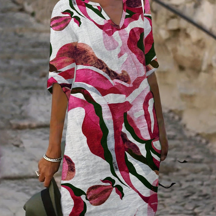Women's Spring/Autumn Casual Straight-Leg V-Neck Printed Dress