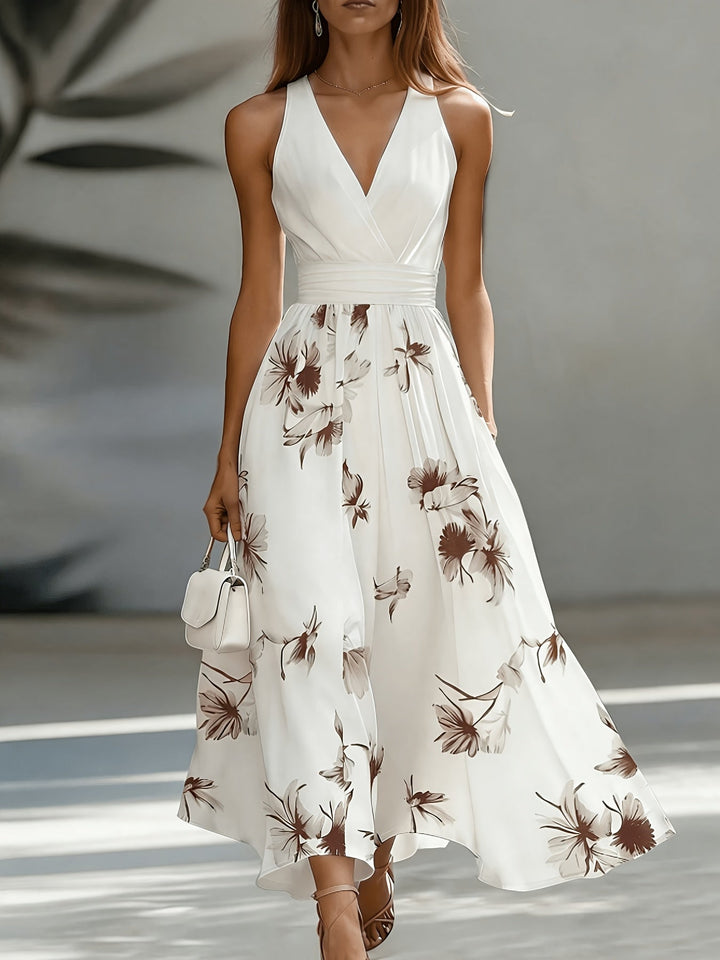 Floral Wrap V Neck Sleeveless A Line Maxi Dress - Wedding Guest