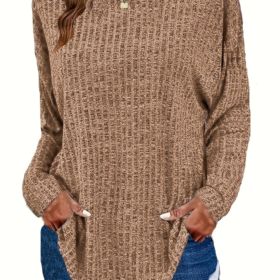 Marisol | Women's Waffle Knit Curved Hem Tunic Sweater