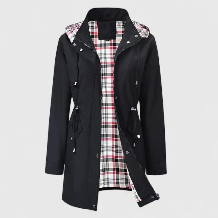 Isolandra | Women's Long Hooded Rain Jacket with Drawstring Waist