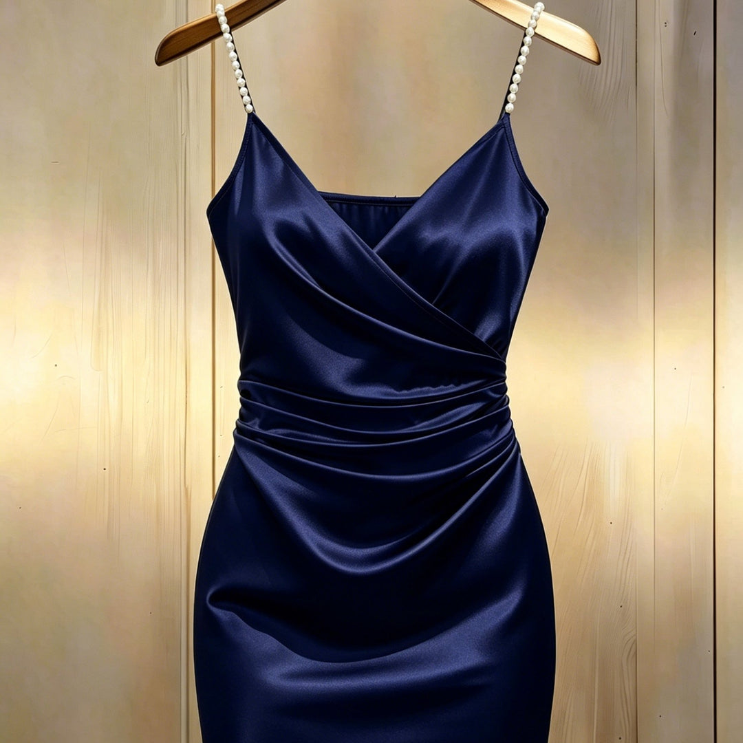 Pearl Strap Wrap Mini Homecoming Dress