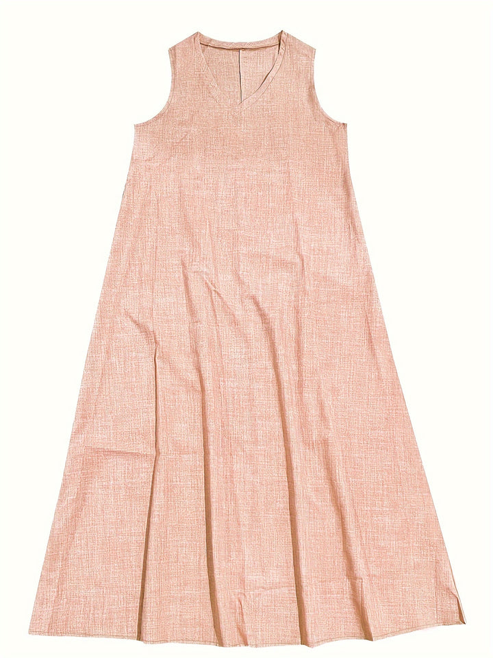 Sleeveless V Neck Relaxed Fit Casual Linen Maxi Dress