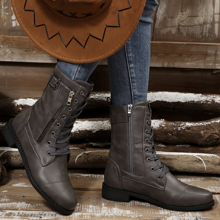 Karina - Comfortable Side Zipper Leather Boots