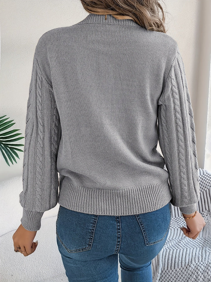 Rosamund | Women's Textured Crew Neck Pointelle Cable Knit Sweater