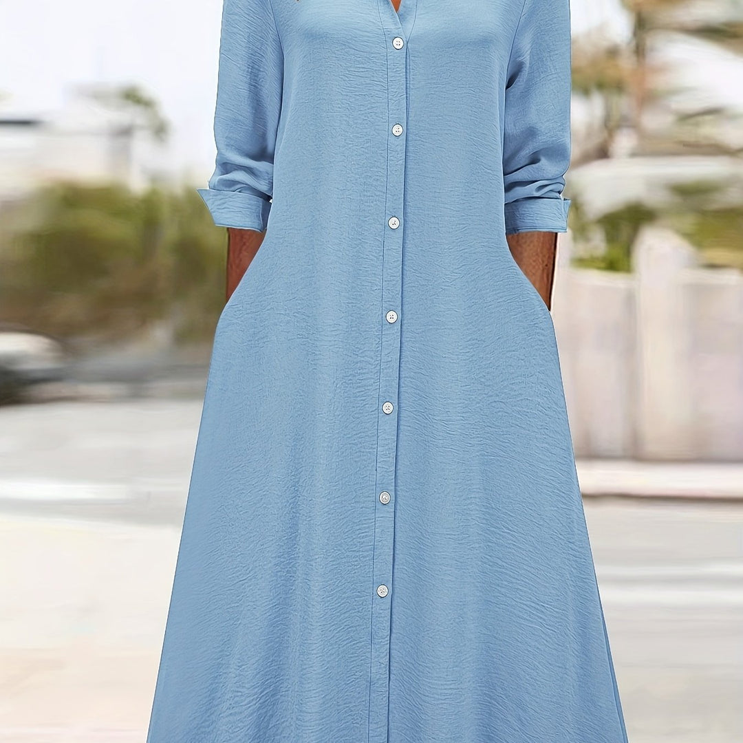 Paloma™-Plain Colour Button Front Shirt Dress
