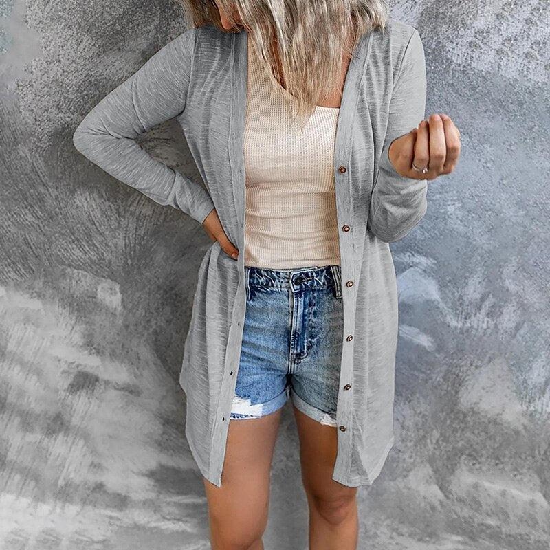 Wilhelmina | Women's Lightweight Longline Button-Front Cardigan