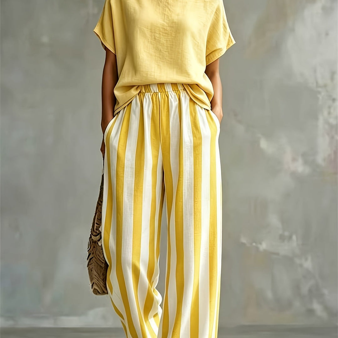 Striped Wide Leg Two Piece Set for Vacation Style