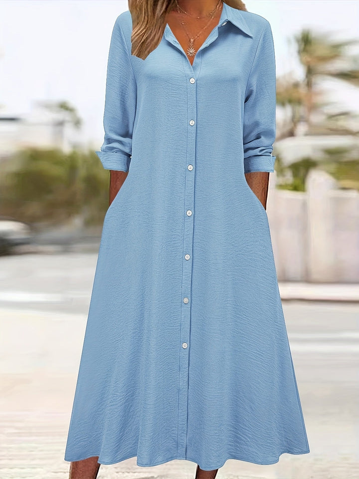 Paloma™-Plain Colour Button Front Shirt Dress