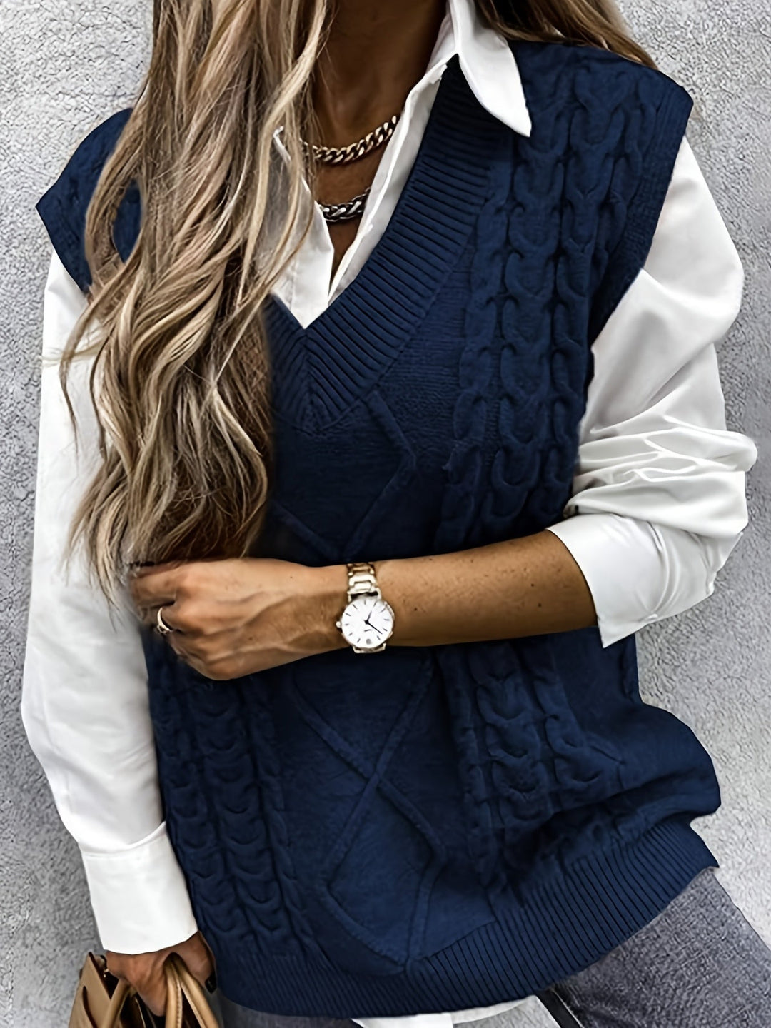 Wrenley | Women's Cable Knit V-Neck Sweater Vest