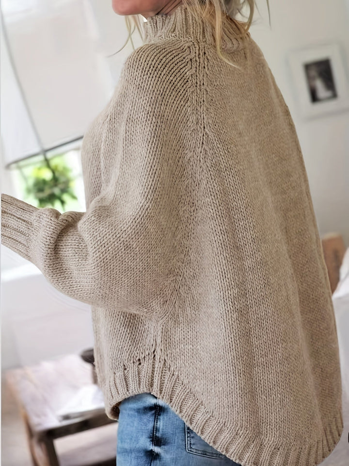 Petra | Women's Wool Cable Knit High Neck Sweater with Flared Hem
