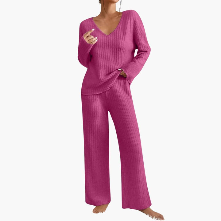 Thalia | Women's V-Neck Ribbed Knit Sweater Set