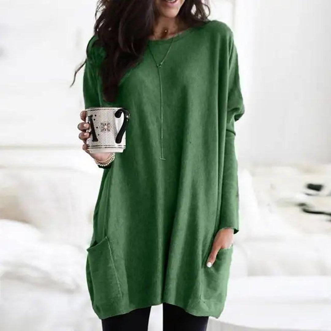 Clementine | Women's Oversized Long Sleeve Crew Neck Tunic Sweater