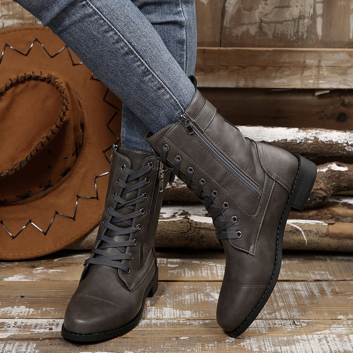 Karina - Comfortable Side Zipper Leather Boots