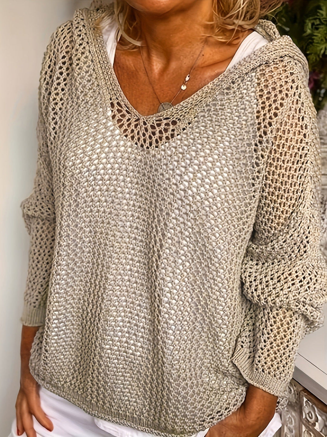 Winnifred | Women's Hooded Open Knit Crochet Sweater